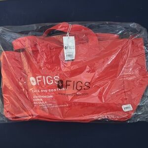 NWT Figs Orange Red Water Resistant Canvas Zipper Tote Shoulder Bag